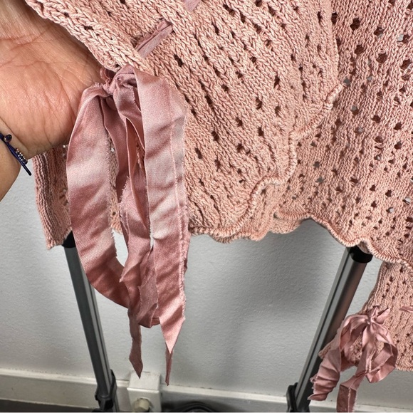 Free People Crochet Lace Blouse in Dusty Pink - Picture 2 of 8